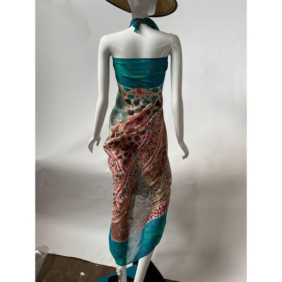 King Tut Exhibit  Silk Blend Scarf With Intricate Jewel-Inspired Motif & Turquoi - Picture 4 of 16